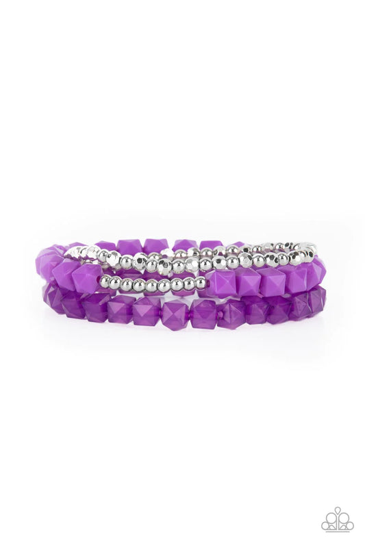 Vacay Vagabond Purple And Silver Stretch Bracelet Paparazzi B0574