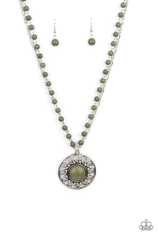 Sahara Suburb Green Crackle Stone Necklace Paparazzi N0316