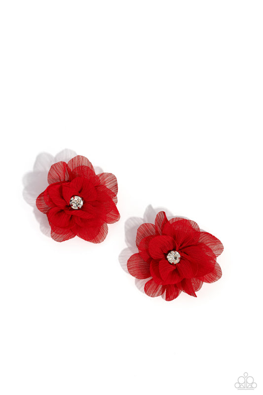 Perennial Palace - Red Flower Blossom Hair Clips Paparazzi H0117