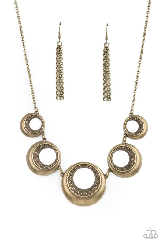 Solar Cycle Brass Antiqued Hoop Necklace Paparazzi N0829