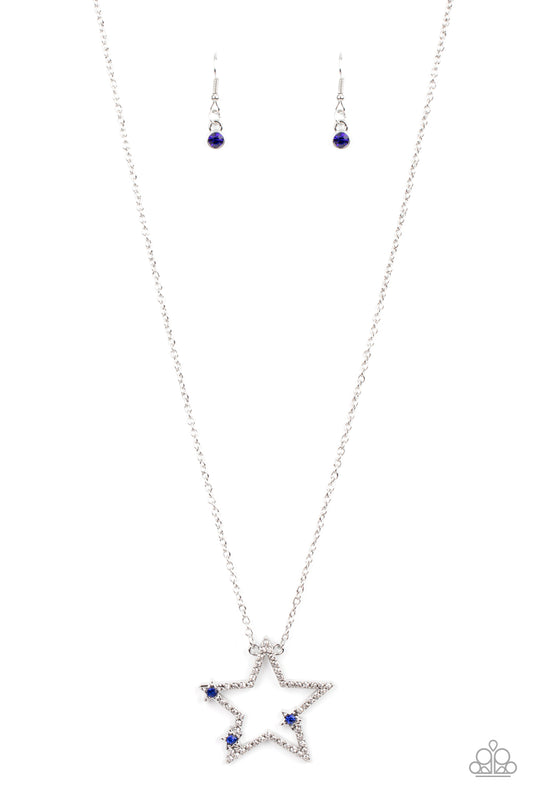 I Pledge Allegiance to the Sparkle - Blue Glassy & White Rhinestone Star Patriotic Necklace Paparazzi N1930
