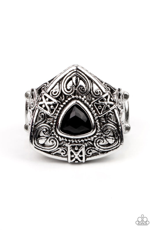 Charismatic Couture - Black Bead Filigree Ring Paparazzi R0426