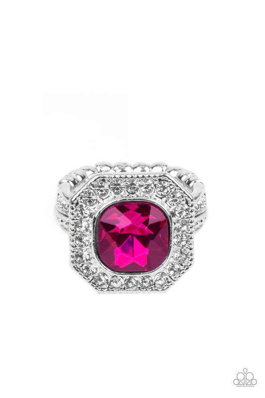 Title Match - Pink Gem & White Rhinestone Ring Paparazzi R0464