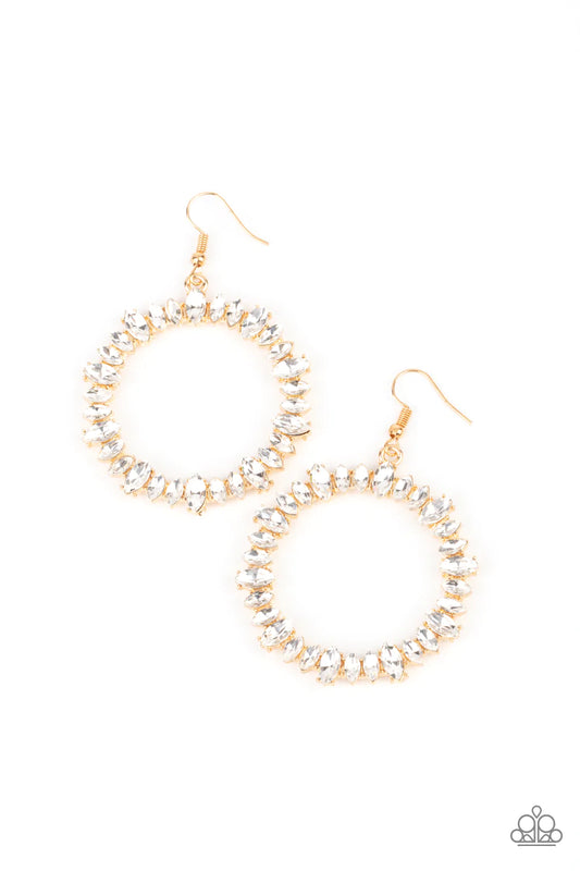 Glowing Reviews Gold Frame White Rhinestone Earring Paparazzi E0163
