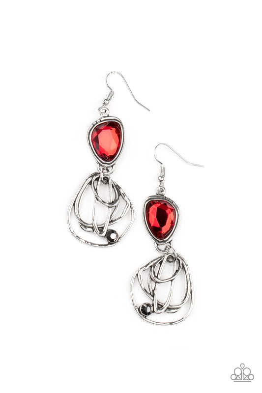 Galactic Drama - Red Gem Earring Paparazzi E0304