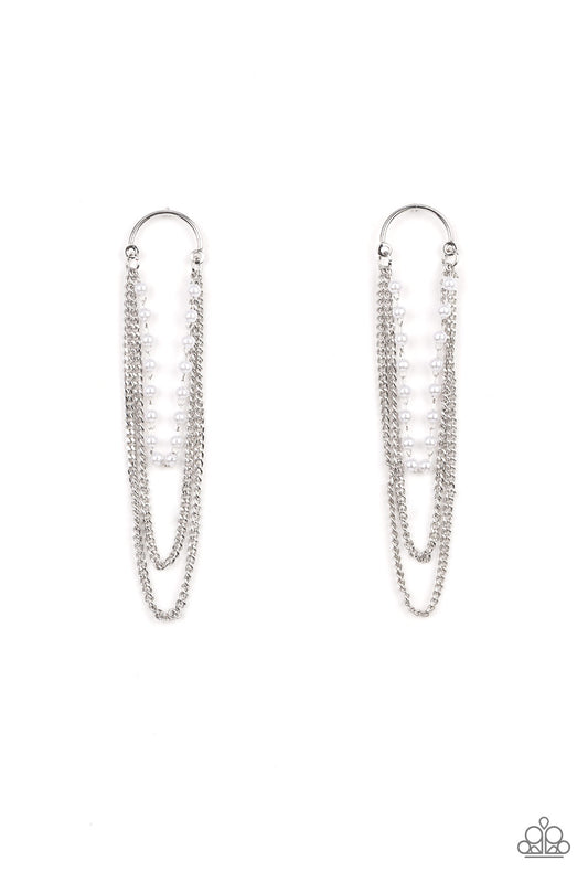 Vintage VIP - White Pearl Silver Chain Earring Paparazzi E0913