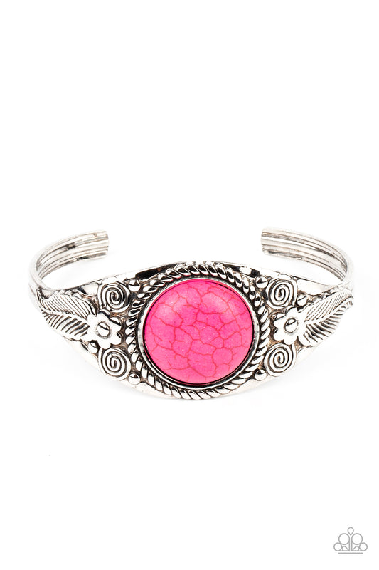 Whimsically Winslow - Pink Stone Silver Santa Fe Style Cuff Bracelet Paparazzi B0781
