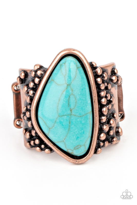 Soul Trek - Copper Blue Cracked Stone Ring Paparazzi R0298