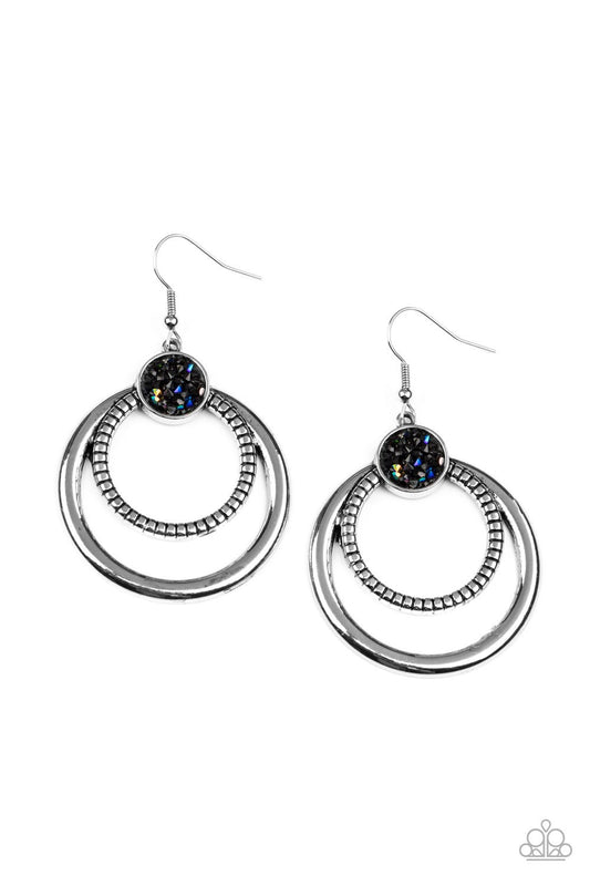 Spun Out Opulence - Multi Oil Spill and Hematite Rhinestone Earring Paparazzi E0455