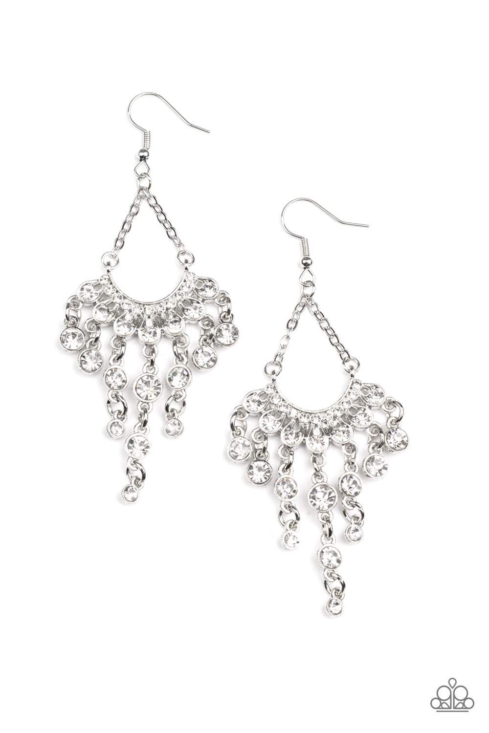 Commanding Candescence - White Rhinestone Chandelier Earring Paparazzi E1281