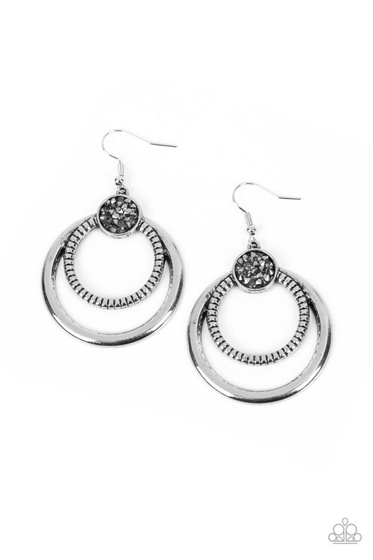 Spun Out Opulence - Silver Hematite Rhinestone Earring Paparazzi E0560