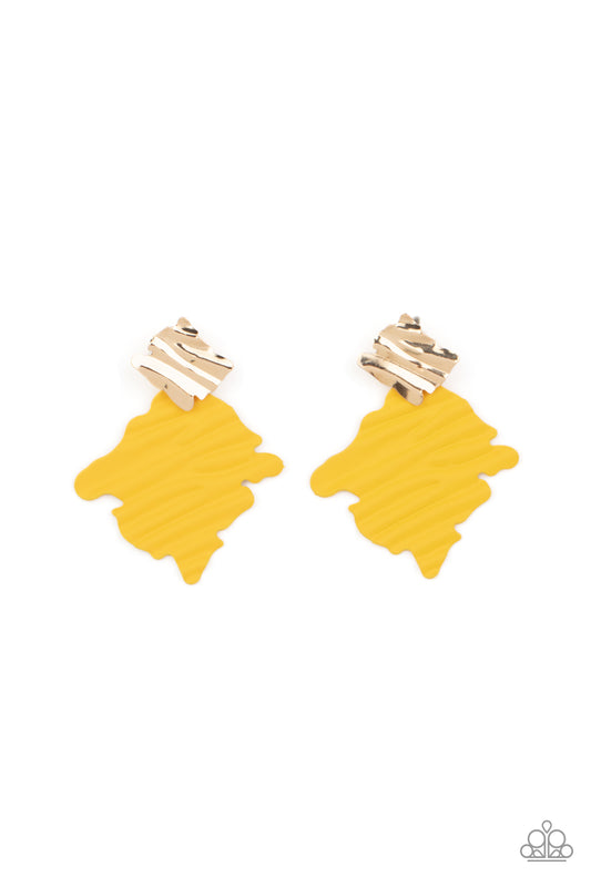 Crimped Couture - Yellow Earring Paparazzi E0038