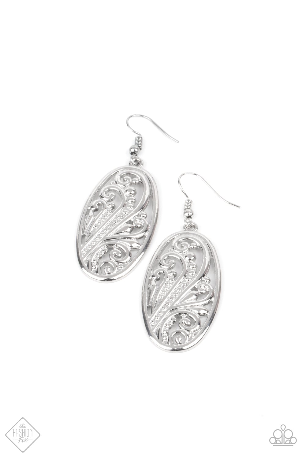 High Tide Terrace Silver Earring August Fashion Fix Paparazzi E0188