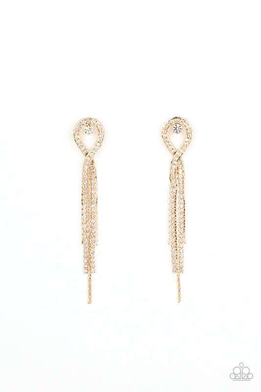 Luxury Lasso - Gold Lasso White Rhinestone Post Earring Paparazzi E1073