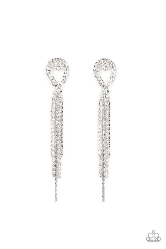 Luxury Lasso - White Rhinestone Tassel Post Earring Paparazzi E0918