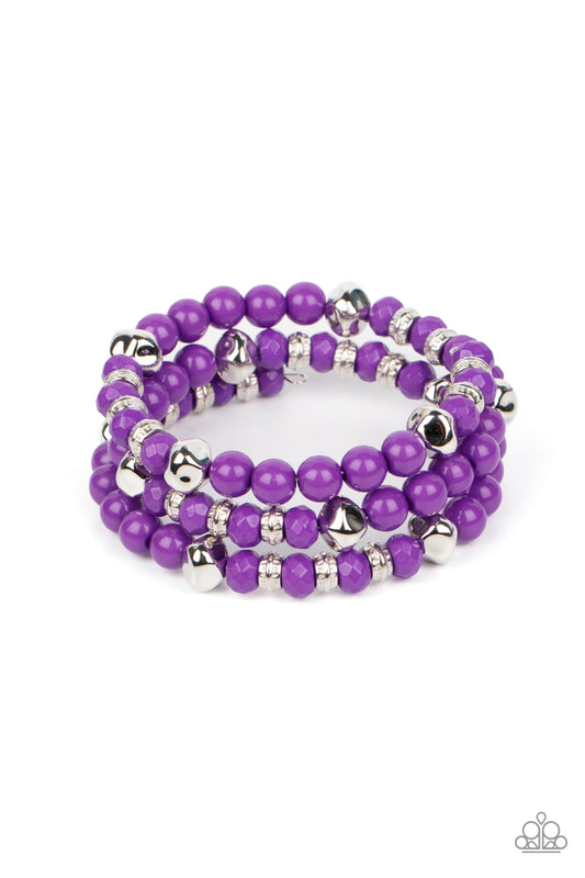 Vibrant Verve - Purple And Silver Bead Coil Bracelet Paparazzi B0569