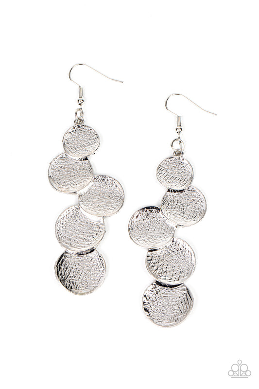 Token Gesture - Silver Edgy Shimmer Beveled Disc Earring Paparazzi E1180