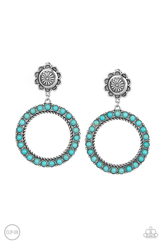 Playfully Prairie - Blue Stone Clip-On Earring Paparazzi E0649