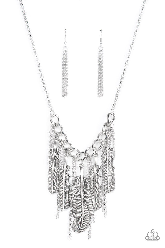 NEST Friends Forever - Silver Feather Necklace Paparazzi N0654