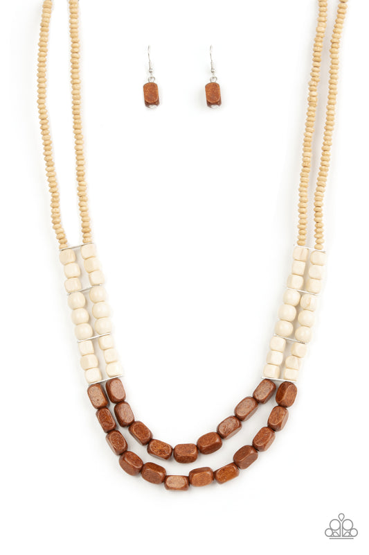 Bermuda Bellhop - Brown Wooden Bead Necklace Paparazzi N849