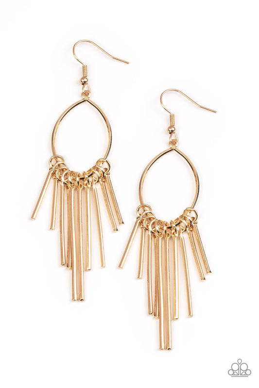 Mood Swing - Gold Rod Teardrop Earring Paparazzi E1064