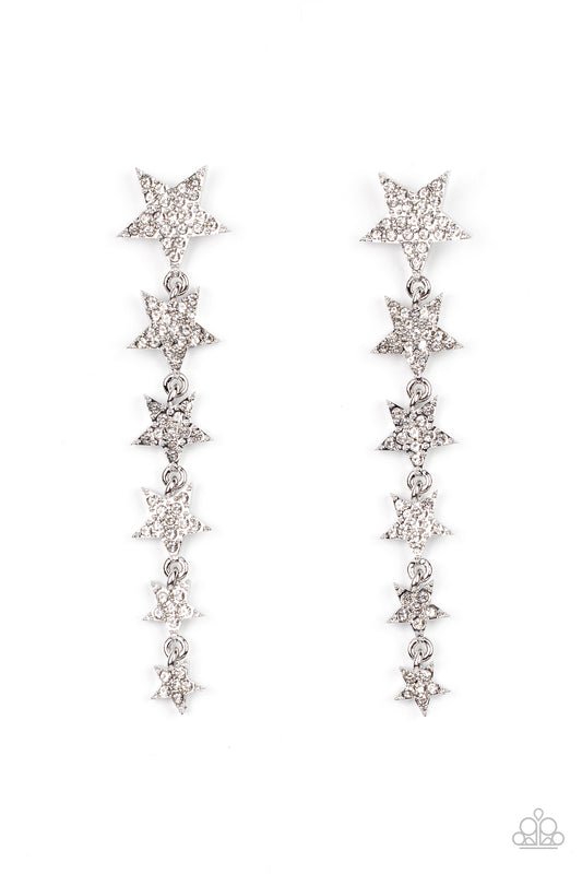 Americana Attitude - White Rhinestone Start Earring Paparazzi E0959