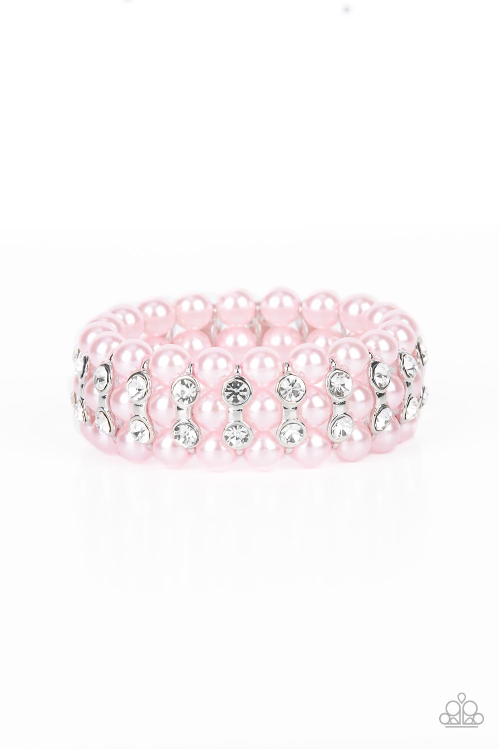 Paparazzi Eiffel Tower Elegance - Pink Bubbly Pearl & White Rhinestone Stretch Bracelet B0891