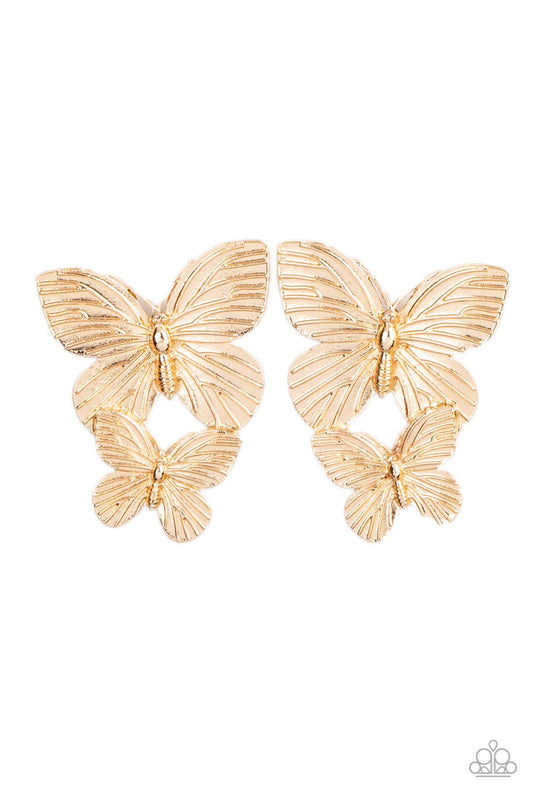 Paparazzi Blushing Butterflies - Gold Butterfly Post Back Earring E0748