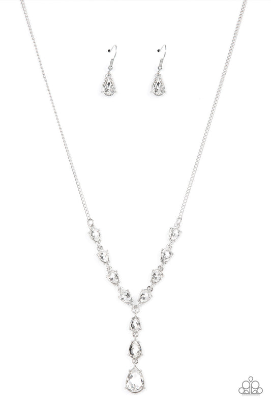 Park Avenue A-Lister - White Rhinestone Teardrop Necklace Paparazzi N1235
