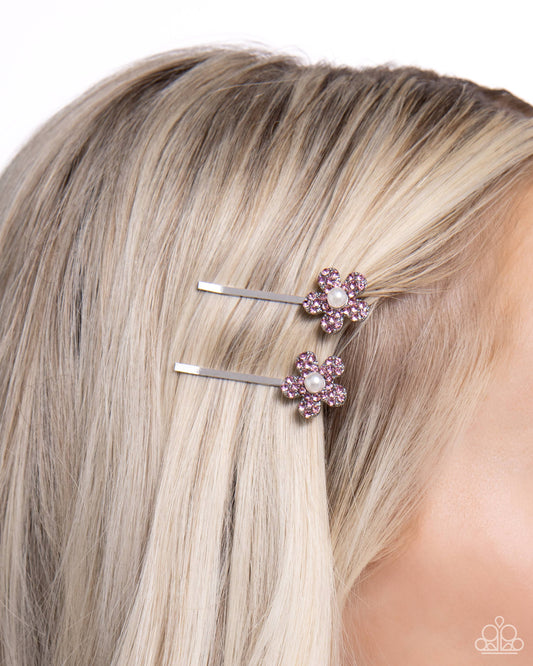 Playfully Perennial - Pink Rhinestone Flower Hair Clips Paparazzi H0124