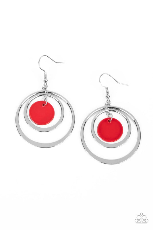 Mai Tai Tango - Red Shell Like Disc Silver Ring Earring Paparazzi E1172