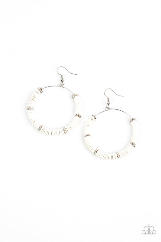 Loudly Layered - White Floral Rings Earring Paparazzi E0496