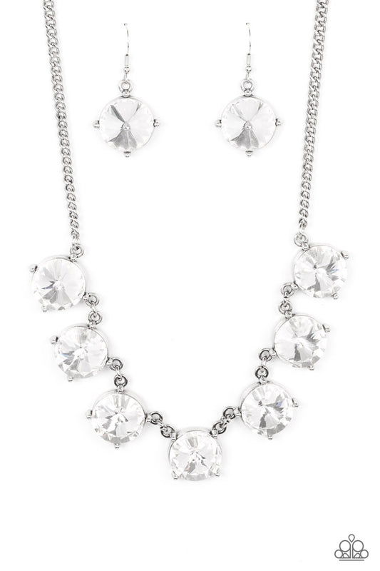 The SHOWCASE Must Go On - White Bold Rhinestone Statement Necklace Paparazzi N0430