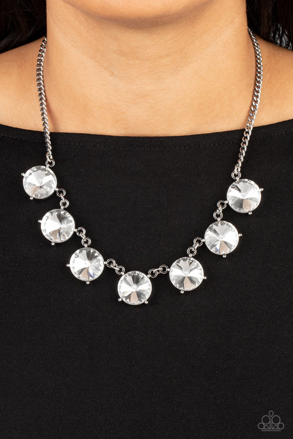 The SHOWCASE Must Go On - White Bold Rhinestone Statement Necklace Paparazzi N0430