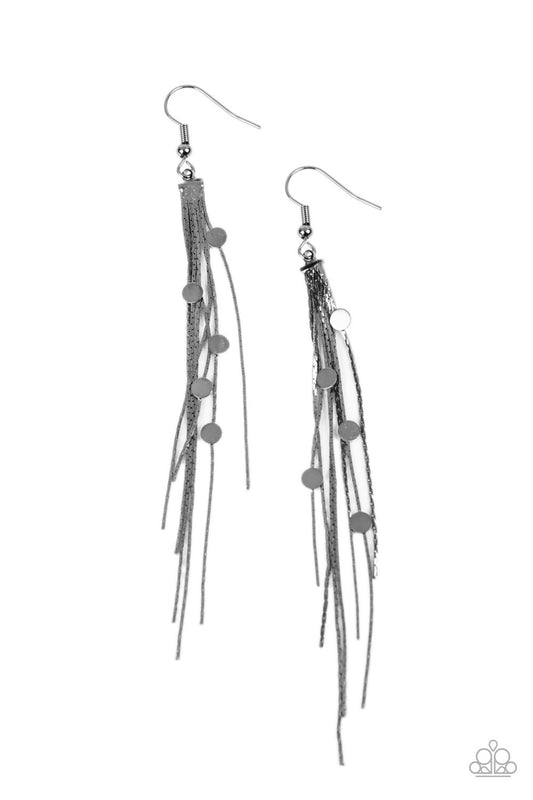 Cosmic Cascade - Black Gunmetal Chain Earring Paparazzi E0592