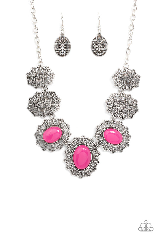 Forever and EVERGLADE - Pink Fuchsia Fedora Silver Filigree Necklace Paparazzi N1232