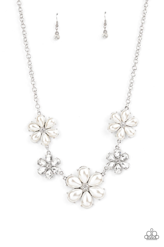 Fiercely Flowering - White Necklace December 2021 Life Of The Party Paparazzi N0510
