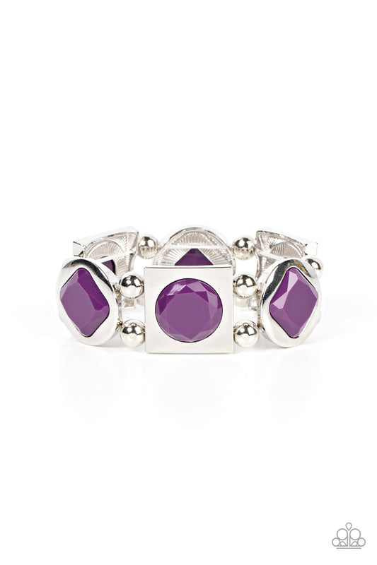 Asymmetrical A-Lister - Purple Plum Bead & Silver Stretch Bracelet Paparazzi B0886