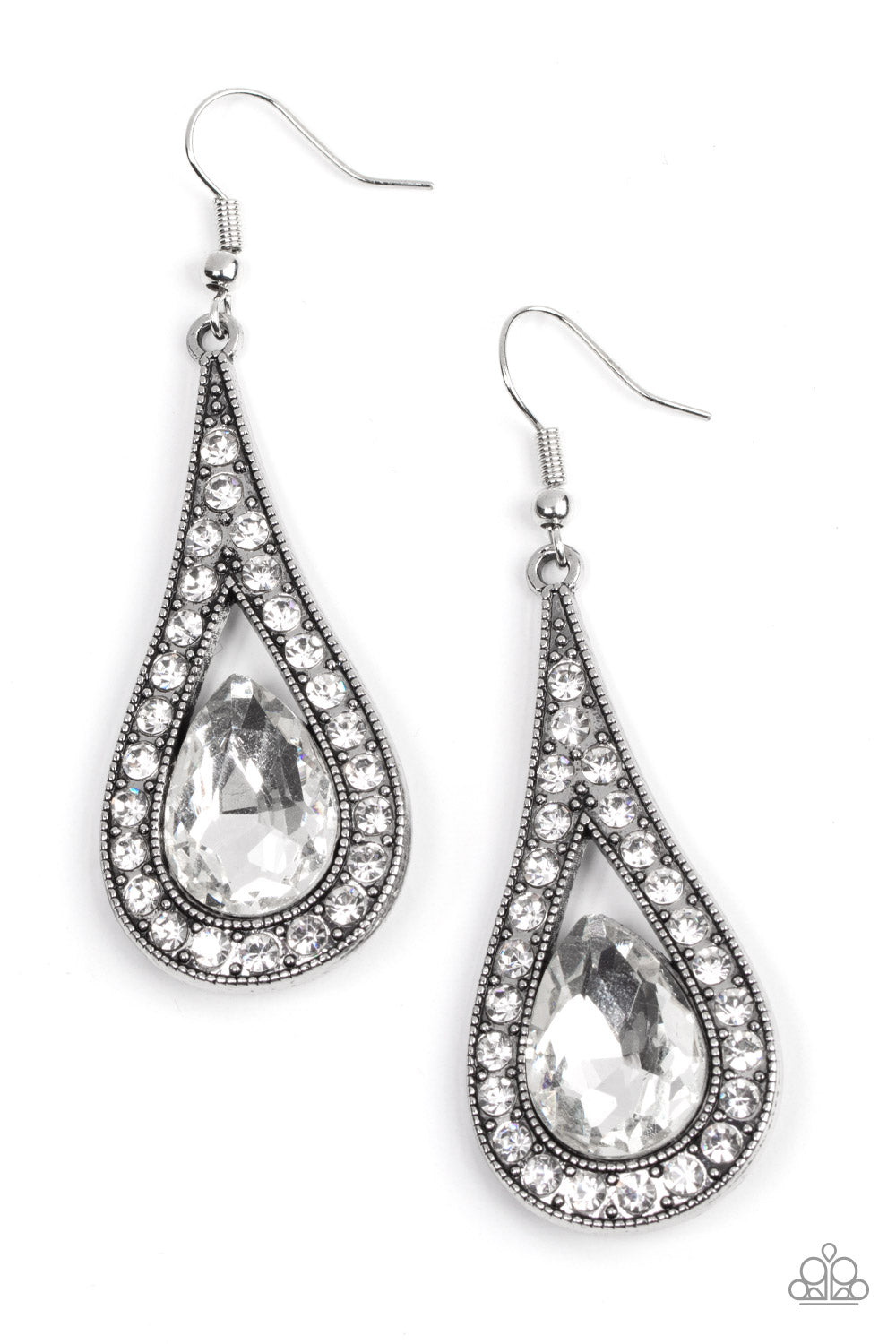 A-Lister Attitude - White Teardrop Rhinestone Earring Paparazzi E0583