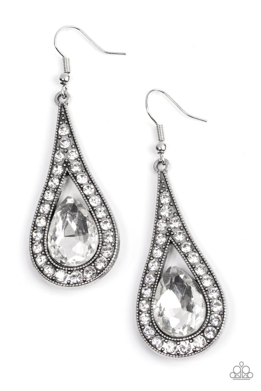 A-Lister Attitude - White Teardrop Rhinestone Earring Paparazzi E0583