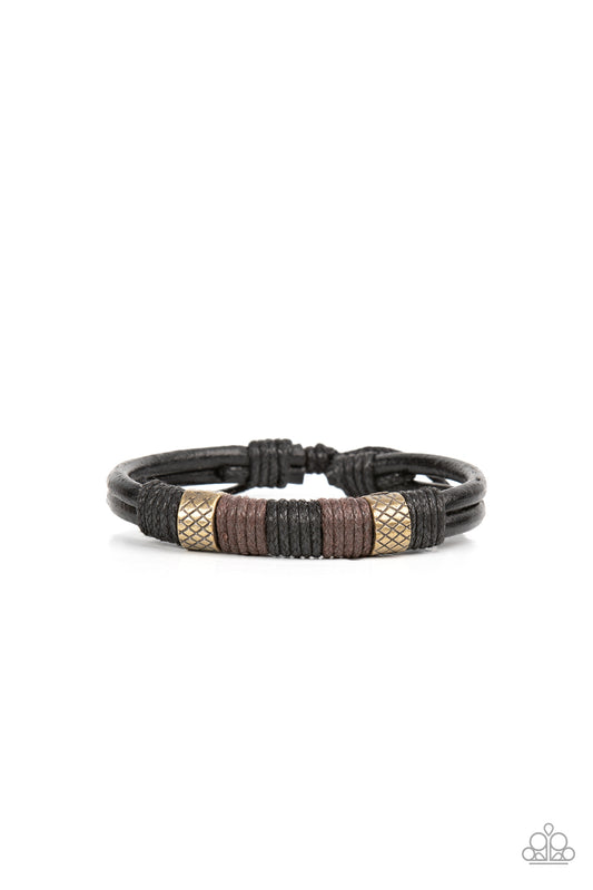 Forest Dweller - Brass Bead Black Brown Cording Leather Band Urban Bracelet Paparazzi B0536