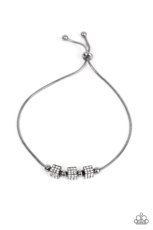 Roll Out the Radiance - Black Gunmetal White Rhinestone Bracelet Paparazzi B0650