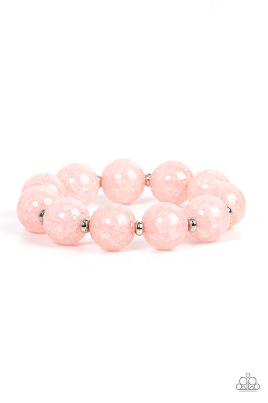 Arctic Affluence - Pink Crackly Glass Like Bead Stretch Bracelet Paparazzi B0326
