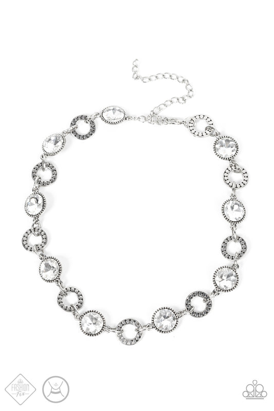 Rhinestone Rollout - White Choker Necklace December 2021 Fashion Fix Paparazzi N0476
