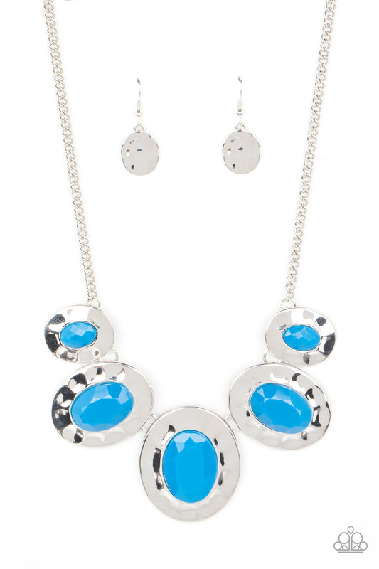 Rivera Rendezvous - Blue Mykonos Bead Hammered Silver Frame Necklace Paparazzi N1361