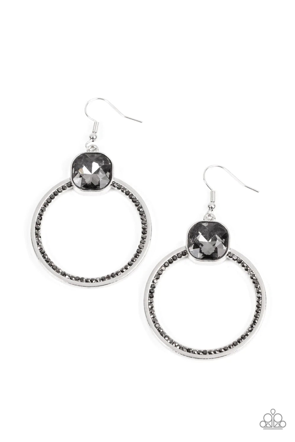Cheers To Happily Ever After Silver Smoky Gem Hematite Rhinestone Earring Paparazzi E0991