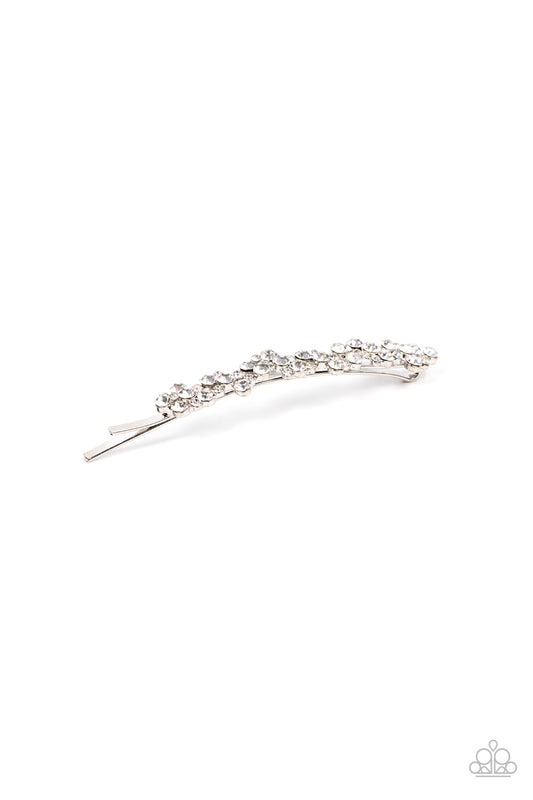 Starry Sprinkles - White Rhinestone Silver Bobby Pin Hair Clip Paparazzi H0050