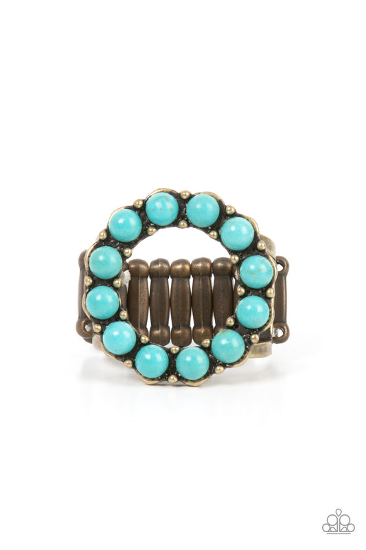 Paparazzi Stone Circles - Brass Blue Turquoise Stone Santa Fe Style Ring R0460