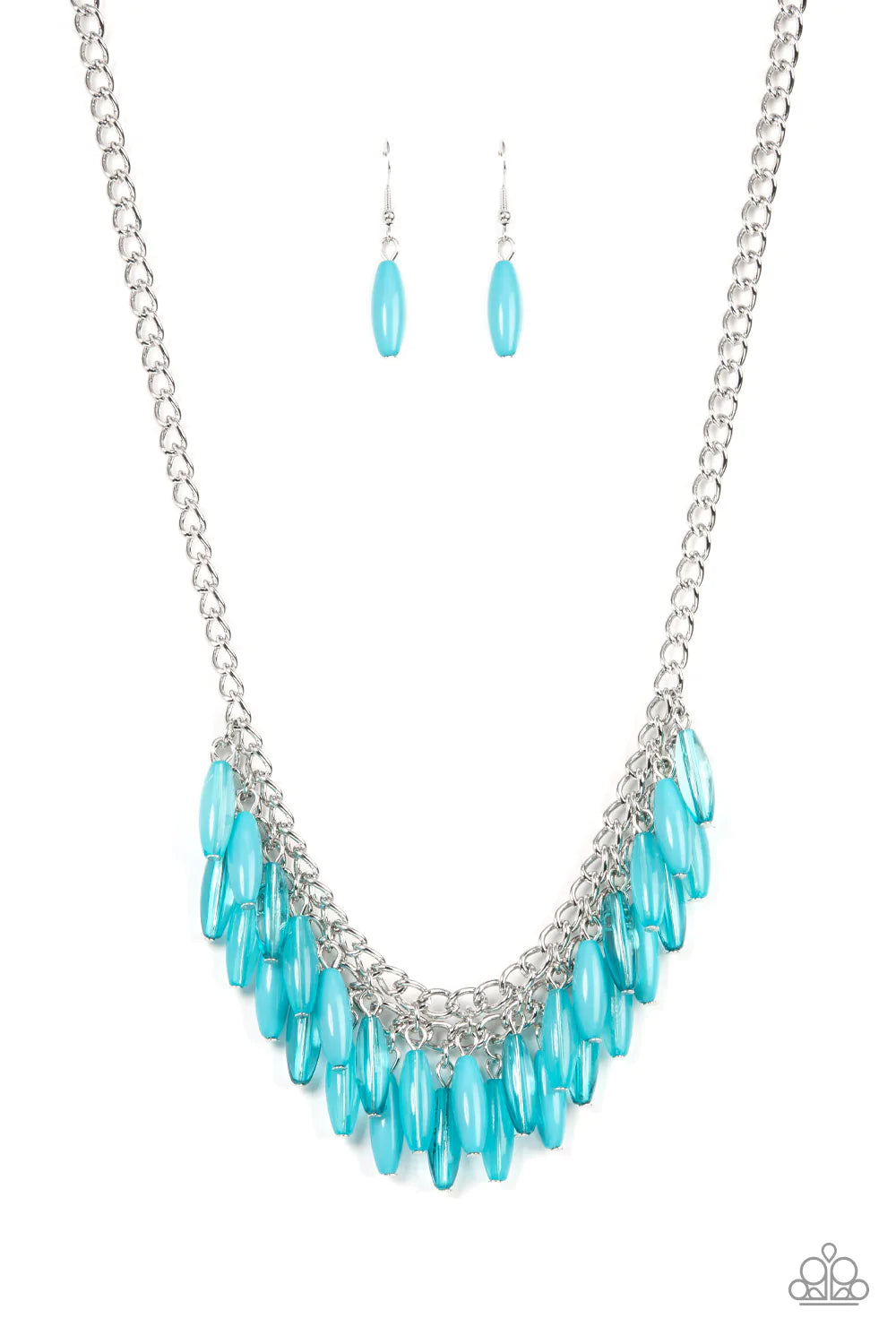 Beach House Hustle Blue Bead Silver Necklace Paparazzi N1093