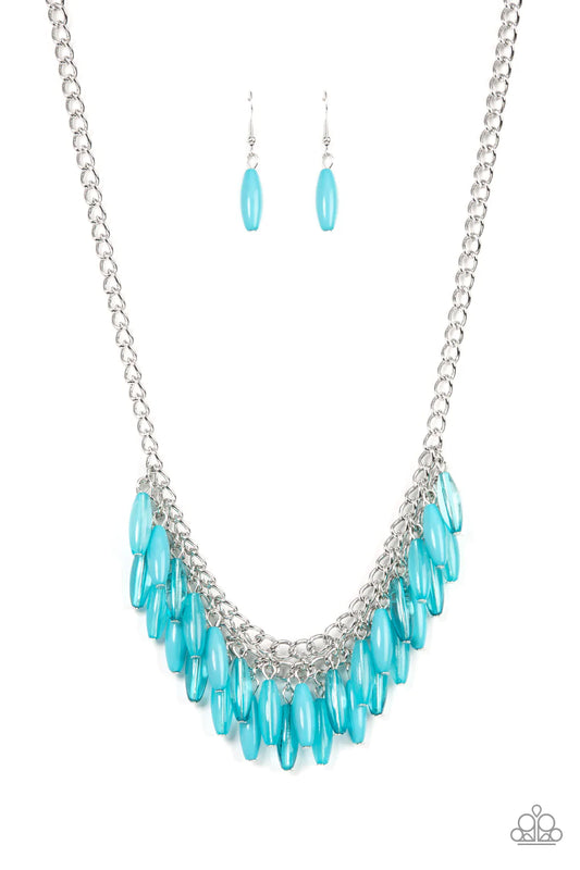Beach House Hustle Blue Bead Silver Necklace Paparazzi N1093